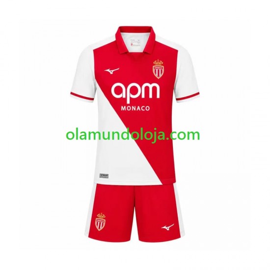 Camisola AS Monaco Criança Equipamento Primeiro 2026-2027 Manga Curta